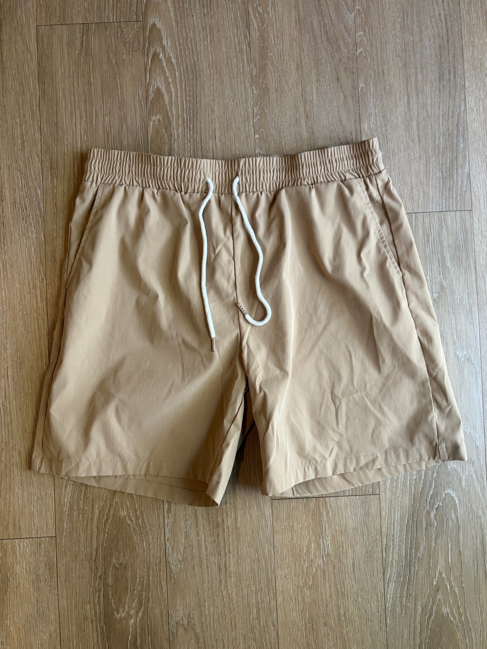 Men's Swim Trunks in Light Tan with White Drawstring